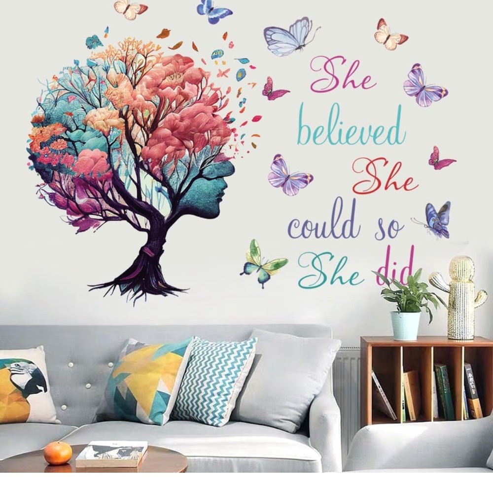 Inspirational Quotes Wall Art She Believed She Could So She Did' Tree/Butterfly